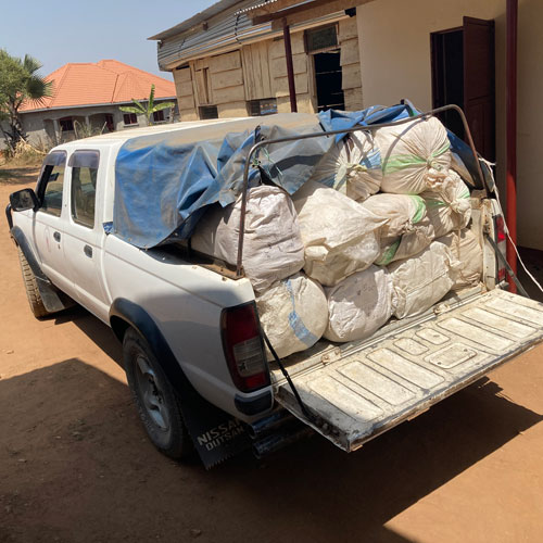The repaired double cab loaded with mamas kits and mosquito nets